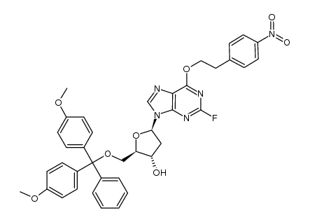 2'-deoxy-5'-O-(4,4'-dimethoxytrityl) -2-fluoro-O6-[2-(4-nitrophenyl)ethyl]inosine Structure