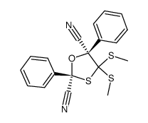 (2R,5R)-4,4-Bis-methylsulfanyl-2,5-diphenyl-[1,3]oxathiolane-2,5-dicarbonitrile结构式