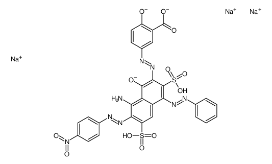 trisodium 5-[[4-[[8-amino-1-hydroxy-7-[(4-nitrophenyl)azo]-3,6-disulphonato-2-naphthyl]azo]phenyl]azo]salicylate structure