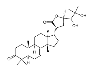 (13α,14β,17α,20S)-23,24,25-Trihydroxy-3-oxo-5α-lanost-7-en-21-oic acid γ-lactone结构式