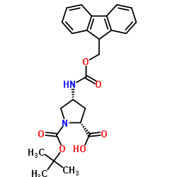 (2R,4R)-4-(((9H-FLUOREN-9-YL)METHOXY)CARBONYLAMINO)-1-(TERT-BUTOXYCARBONYL)PYRROLIDINE-2-CARBOXYLICACID Structure