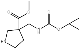 3-(tert-Butoxycarbonylamino-methyl)-pyrrolidine-3-carboxylic acid methyl ester结构式