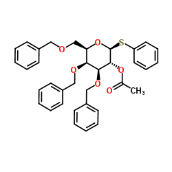 苯基2-O-乙酰基-3,4,6-三-O-苯甲基-1-硫-β-D-半乳吡喃糖苷结构式