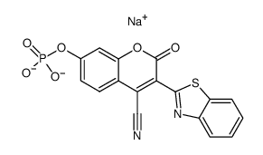 3-(2-benzothiazolyl)-4-cyano-7-coumarinylphosphate disodium salt Structure