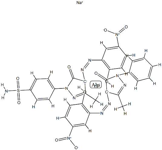 Chromate(1-), [4-[4,5-dihydro-4-[(2-hydroxy-5-nitrophenyl)azo]-3-methyl-5-oxo-1H-pyrazol-1-yl]benzenesulfonamidato(2-)][2,4-dihydro-4-[(2-hydroxy-5-nitrophenyl)azo]-5-methyl-2-phenyl-3H-pyrazol-3-onato(2-)]-, sodium结构式