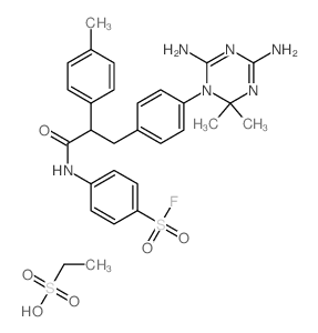 4-[[3-[4-(4,6-diamino-2,2-dimethyl-1,3,5-triazin-1-yl)phenyl]-2-(4-methylphenyl)propanoyl]amino]benzenesulfonyl fluoride; ethanesulfonic acid Structure