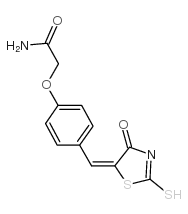 2-{4-[((E)-(2-巯基-4-氧代-1,3-噻唑-5(4H)-亚烷基)甲基]苯氧基}乙酰胺结构式