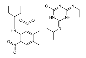 6-chloro-4-N-ethyl-2-N-propan-2-yl-1,3,5-triazine-2,4-diamine,3,4-dimethyl-2,6-dinitro-N-pentan-3-ylaniline结构式