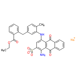 sodium 1-ethyl 2-[[3-[(4-amino-9,10-dihydro-9,10-dioxo-3-sulphonato-1-anthryl)amino]-p-tolyl]methyl]benzoate Structure