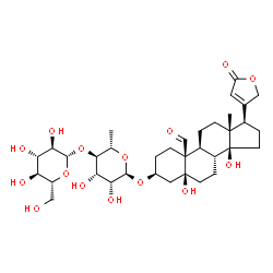 (3beta,5beta)-3-[(6-deoxy-4-O-beta-D-glucopyranosyl-alpha-L-mannopyranosyl)oxy]-5,14-dihydroxy-19-oxocard-20(22)-enolide结构式