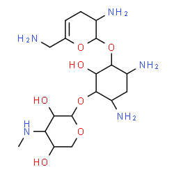 6-O-[3-Deoxy-3-(methylamino)-α-D-xylopyranosyl]-4-O-(2,6-diamino-2,3,4,6-tetradeoxy-α-D-glycero-hexa-4-enopyranosyl)-2-deoxy-D-streptamine结构式