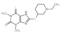 8-[(1-ethyl-3-piperidyl)sulfanyl]-1,3-dimethyl-6-sulfanylidene-7H-purin-2-one structure