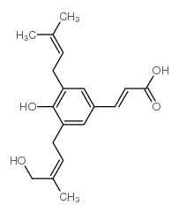 (E)-3-[4-hydroxy-3-[(Z)-4-hydroxy-3-methyl-but-2-enyl]-5-(3-methylbut- 2-enyl)phenyl]prop-2-enoic acid structure