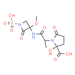 2-Hydroxy-1-[2-[(3-methoxy-2-oxo-1-sulfo-3-azetidinyl)amino]-1-methyl-2-oxoethyl]-5-oxoproline structure