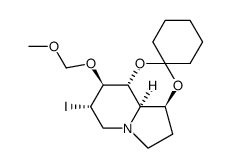 Spirocyclohexane-1,2-1,3dioxino4,5,6-hiindolizine, octahydro-8-iodo-9-(methoxymethoxy)-, 3aS-(3a.alpha.,8.alpha.,9.beta.,9a.beta.,9b.alpha.)- structure