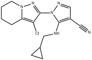 1H-Pyrazole-4-carbonitrile, 1-(3-chloro-4,5,6,7-tetrahydropyrazolo[1,5-a]pyridin-2-yl)-5-[(cyclopropylmethyl)amino]-结构式