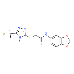 N-(1,3-BENZODIOXOL-5-YL)-2-([4-METHYL-5-(TRIFLUOROMETHYL)-4H-1,2,4-TRIAZOL-3-YL]SULFANYL)ACETAMIDE结构式