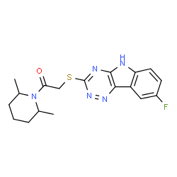 Piperidine, 1-[[(8-fluoro-2H-1,2,4-triazino[5,6-b]indol-3-yl)thio]acetyl]-2,6-dimethyl- (9CI) structure