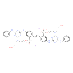 potassium sodium 4,4'-bis[6-anilino-4-[bis(2-hydroxyethyl)amino]-1,3,5-triazin-2-yl]amino]stilbene-2,2'-disulphonate结构式