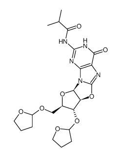 N2-isobutyryl-3'-O,5'-O-(tetrahydrofuranyl)-8,2'-anhydro-8-oxy-9-β-D-arabinofuranosylguanine结构式