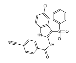 N-[3-(benzenesulfonyl)-5-chloro-1H-indol-2-yl]-4-cyanobenzamide Structure