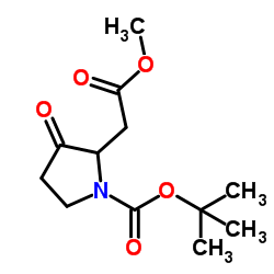 2-Methyl-2-propanyl 2-(2-methoxy-2-oxoethyl)-3-oxo-1-pyrrolidinecarboxylate结构式