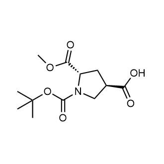 (3R,5S)-1-(叔丁氧基羰基)-5-(甲氧基羰基)吡咯烷-3-羧酸结构式