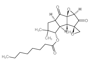 Octanoic acid,octahydro-3a,5,5-trimethyl-2,7-dioxospiro[cyclopenta[4,5]pentaleno[1,6a-b]oxirene-3(3aH),2'-oxiran]-4-ylester, [1aS-(1aa,3b,3ab,3ba,4a,6aa,7aR*)]- (9CI) structure