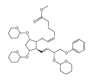 (5Z,13E)-(8R,9S,11R,12R,15R)-16-Phenoxy-9,11,15-tris(tetrahydropyran-2-yloxy)-17,18,19,20-tetranorprostadienoic Acid Methyl Ester Structure