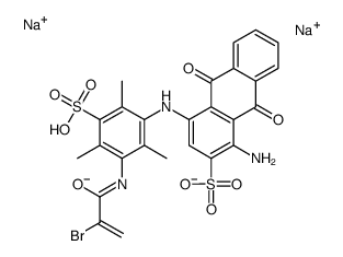 disodium 1-amino-4-[[3-[(2-bromo-1-oxoallyl)amino]-2,4,6-trimethyl-5-sulphonatophenyl]amino]-9,10-dihydro-9,10-dioxoanthracene-2-sulphonate structure