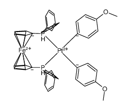 (1,1'-bis(diphenylphosphino)ferrocene)Pt(C6H4-4-OMe)2 Structure