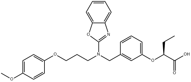 Butanoic acid, 2-[3-[[2-benzoxazolyl[3-(4-methoxyphenoxy)propyl]amino]methyl]phenoxy]-, (2S)- structure