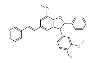 (E)-2-methoxy-4-(7-methoxy-2-phenyl-5-styryl-2,3-dihydrobenzofuran-3-yl)phenol结构式