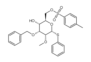 phenyl 3-O-benzyl-2-O-methyl-6-O-p-toluenesulfonyl-1-thio-α-D-ribohexopyranoside结构式