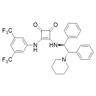 3-((3,5-Bis(trifluoromethyl)phenyl)amino)-4-(((1S,2S)-1,2-diphenyl-2-(piperidin-1-yl)ethyl)amino)cyclobut-3-ene-1,2-dione Structure