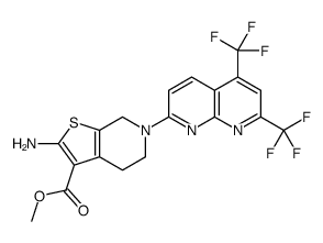 Thieno[2,3-c]pyridine-3-carboxylic acid, 2-amino-6-[5,7-bis(trifluoromethyl)-1,8-naphthyridin-2-yl]-4,5,6,7-tetrahydro-, methyl ester (9CI) structure