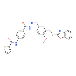 Benzoic acid, 4-[(2-thienylcarbonyl)amino]-, [[3-[(2-benzoxazolylthio)methyl]-4-methoxyphenyl]methylene]hydrazide (9CI) Structure