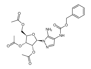 5-amino-4-benzyloxycarbonylamino-1-(2,3,5-tri-O-acetyl-β-D-ribofuranosyl)pyrazole结构式