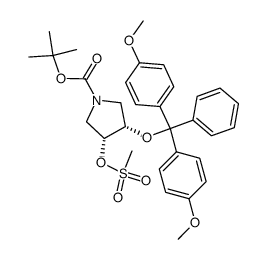 (3R,4S)-1-N-tert-butyloxycarbonyl-4-(4,4'-dimethoxytrityloxy)-3-mesyloxy-pyrrolidine Structure