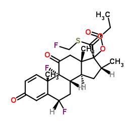 [(6S,8S,9R,10S,13S,14S,16R,17R)-6,9-difluoro-17-(fluoromethylsulfanylcarbonyl)-10,13,16-trimethyl-3,11-dioxo-7,8,12,14,15,16-hexahydro-6H-cyclopenta[a]phenanthren-17-yl] propanoate structure