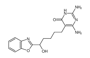 2,6-Diamino-5-(5-benzooxazol-2-yl-5-hydroxy-pentyl)-3H-pyrimidin-4-one结构式