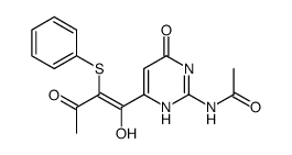 2-acetamido-6-<1-hydroxy-2-(phenylthio)-2-acetylvinyl>-4(1H)-pyrimidinone Structure