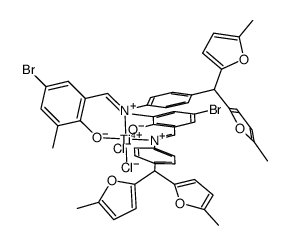 bis(N-(5-bromo-3-methylsalicylidene)-4-[bis(5-methyl-2-furyl)methyl]aniline)titanium(IV) dichloride结构式