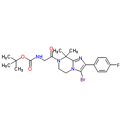 tert-butyl 2-(3-bromo-2-(4-fluorophenyl)-8,8-dimethyl-5,6-dihydroimidazo[1,2-a]pyrazin-7(8H)-yl)-2-oxoethylcarbamate structure