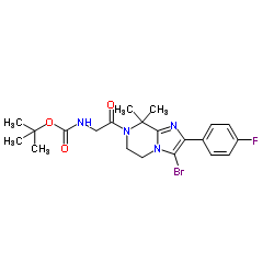 tert-butyl 2-(3-bromo-2-(4-fluorophenyl)-8,8-dimethyl-5,6-dihydroimidazo[1,2-a]pyrazin-7(8H)-yl)-2-oxoethylcarbamate结构式