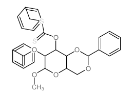 (2-benzylsulfanylcarbothioyloxy-4-methoxy-9-phenyl-5,8,10-trioxabicyclo[4.4.0]dec-3-yl) benzoate structure