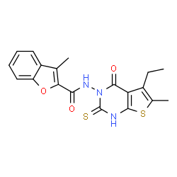 2-Benzofurancarboxamide,N-(5-ethyl-1,4-dihydro-6-methyl-4-oxo-2-thioxothieno[2,3-d]pyrimidin-3(2H)-yl)-3-methyl-(9CI)结构式