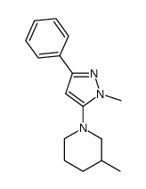 3-methyl-1-(1-methyl-3-phenyl-5-pyrazolyl)piperidine结构式