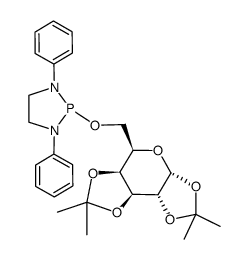 1,3-diphenyl-2-(((3aR,5R,5aS,8aS,8bR)-2,2,7,7-tetramethyltetrahydro-5H-bis([1,3]dioxolo)[4,5-b:4',5'-d]pyran-5-yl)methoxy)-1,3,2-diazaphospholidine结构式