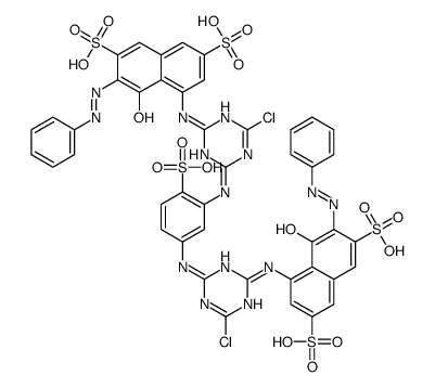 4,4'-[(4-sulpho-1,3-phenylene)bis[imino(6-chloro-1,3,5-triazine-4,2-diyl)imino]]bis[5-hydroxy-6-(phenylazo)naphthalene-2,7-disulphonic] acid structure